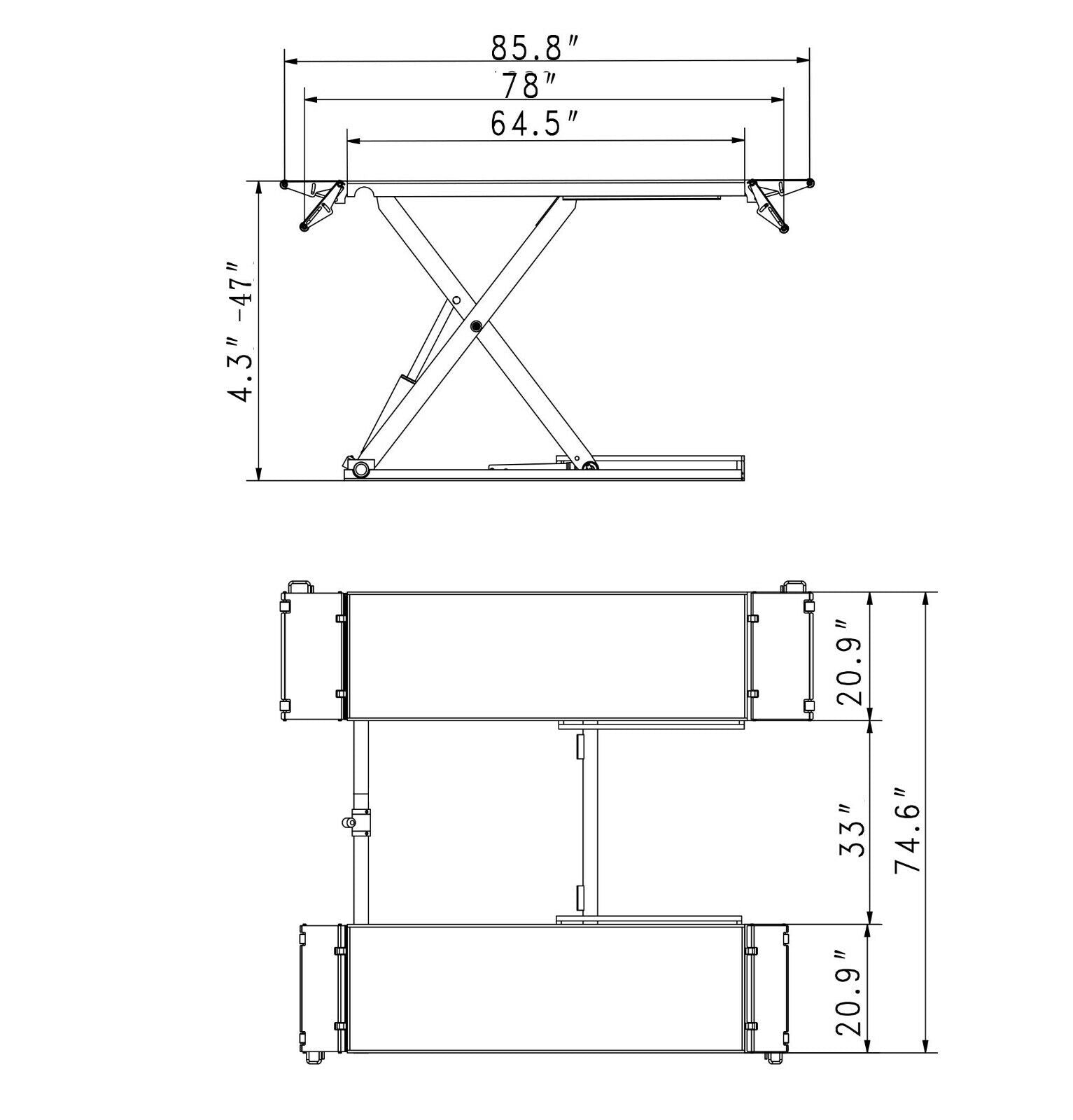 Aston 8000lb Car auto Scissor Lift Mid-Rise Electric Lock Release Max Height 47"