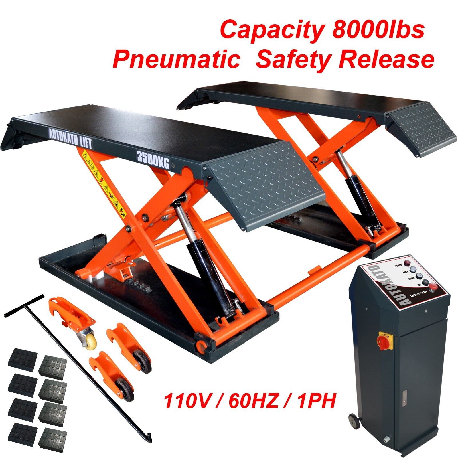 AUTOKATO Mid Rise Scissor Lift 8000lbs Penumatic Release Auto Lift 110V/1PH