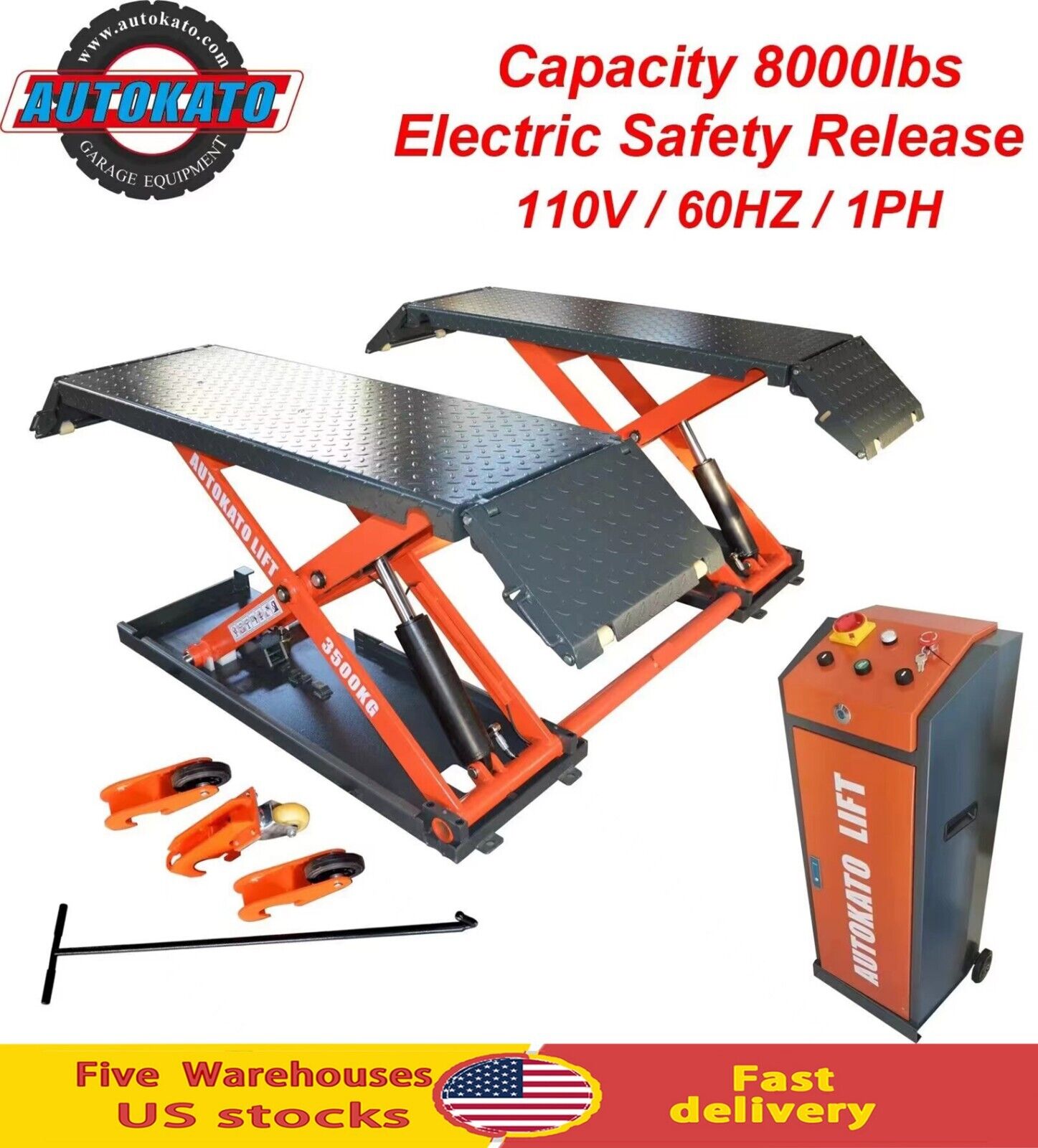 AUTOKATO Mid Rise Scissor Lift 8000lbs Electric Release Auto Lift 110V/1PH X85