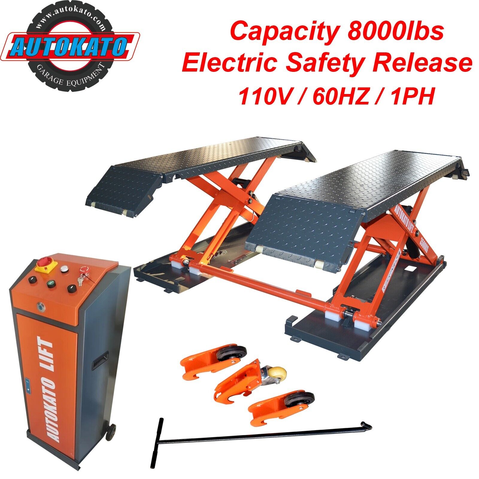 AUTOKATO Mid Rise Scissor Lift 8000lbs Electric Release Auto Lift 110V/1PH X85